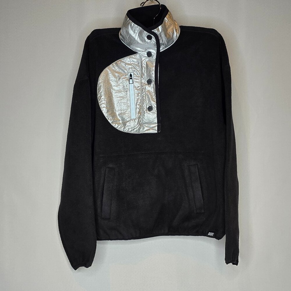 DKNY Women's Reversible Fleece Popover In Black, Size xxs, NWT